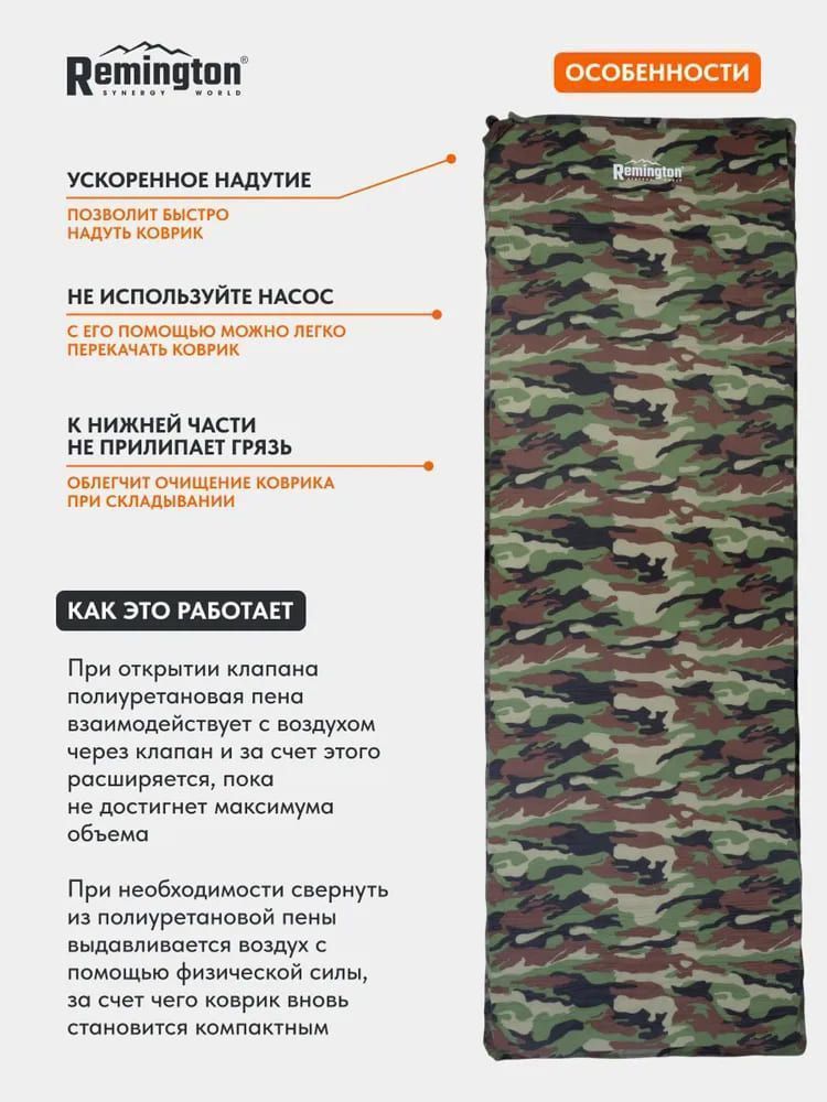 Самонадувающийся коврик Remington 200x66x10 (разноцветный)