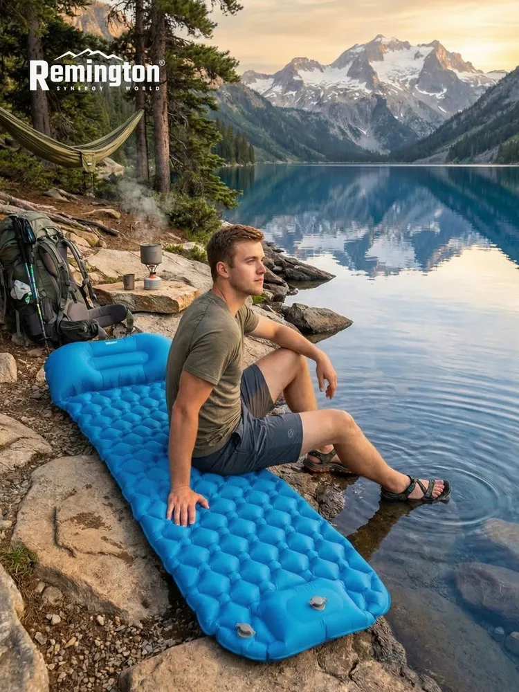 Надувной ультралегкий коврик Remington с нож.насосом 190x56x5,5 (голубой)
