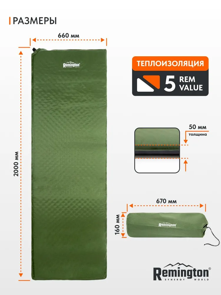 Самонадувающийся коврик Remington 200x66x5  (зеленый)