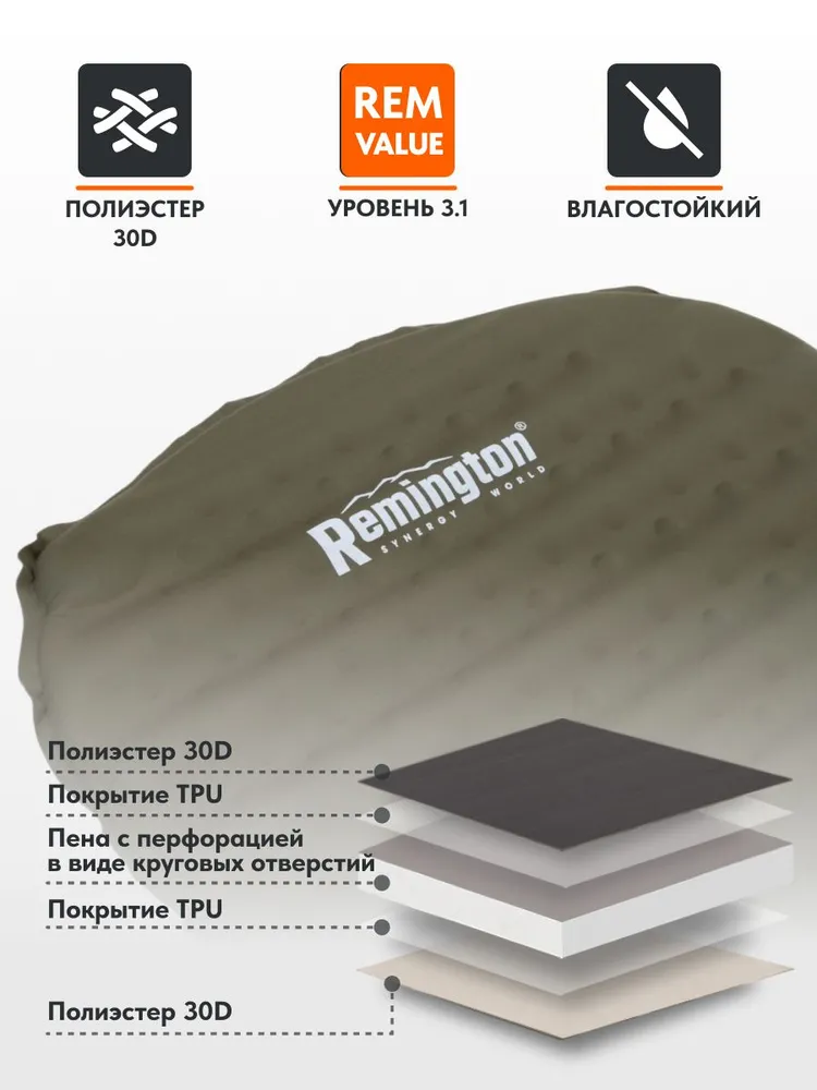 Самонадувающийся коврик Remington 182x56x2,5/3,7 (оливковый)