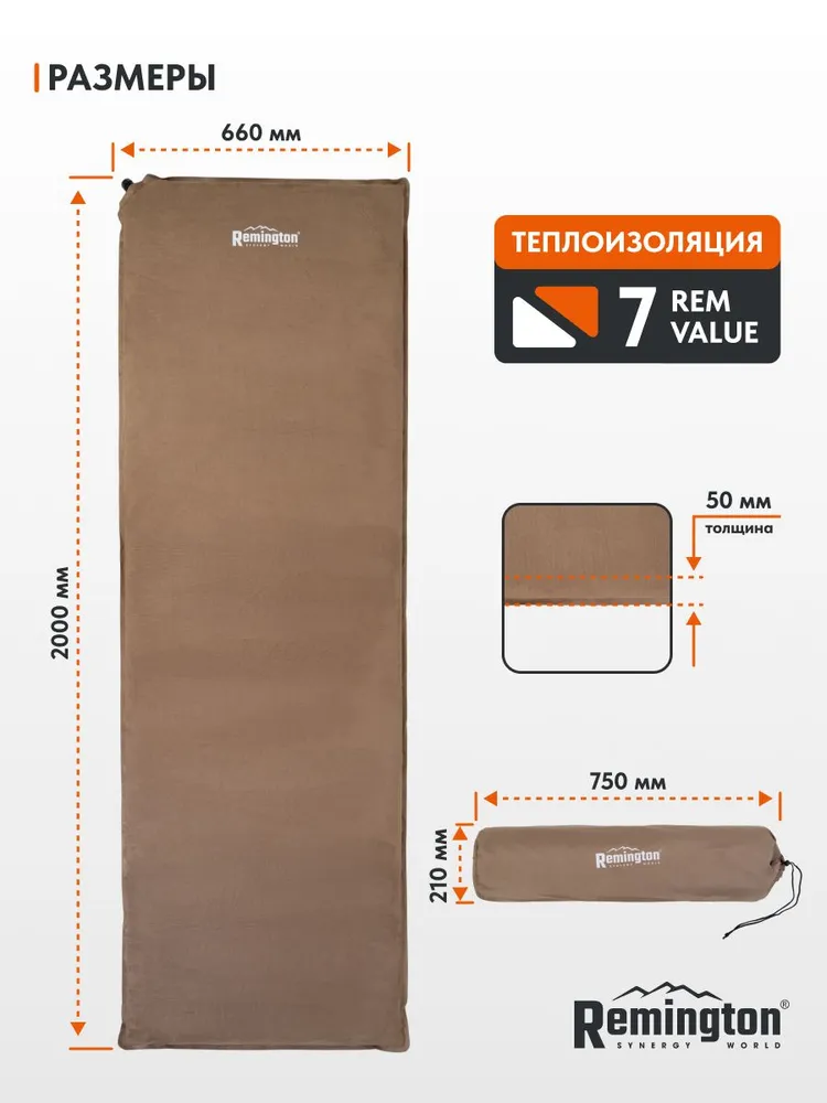 Самонадувающийся коврик Remington 200x66x5 (хаки)