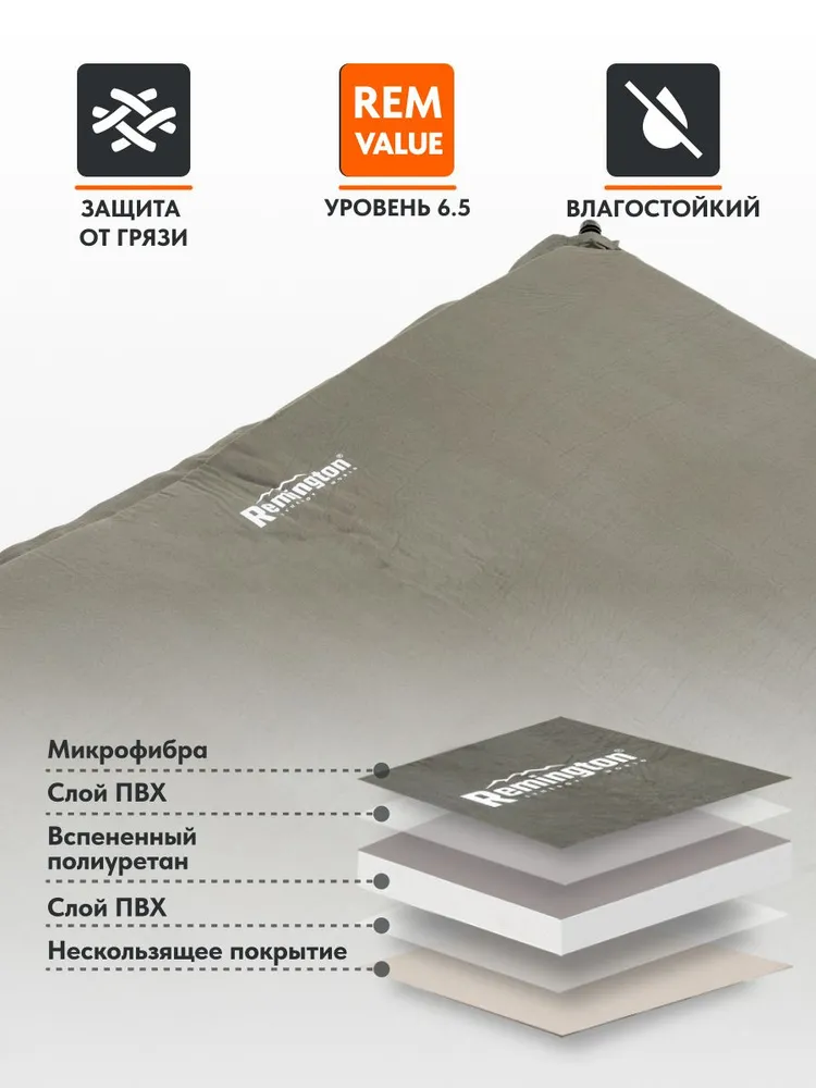 Двуспальный самонадувающийся коврик Remington 200x130x5 (черно-серый)