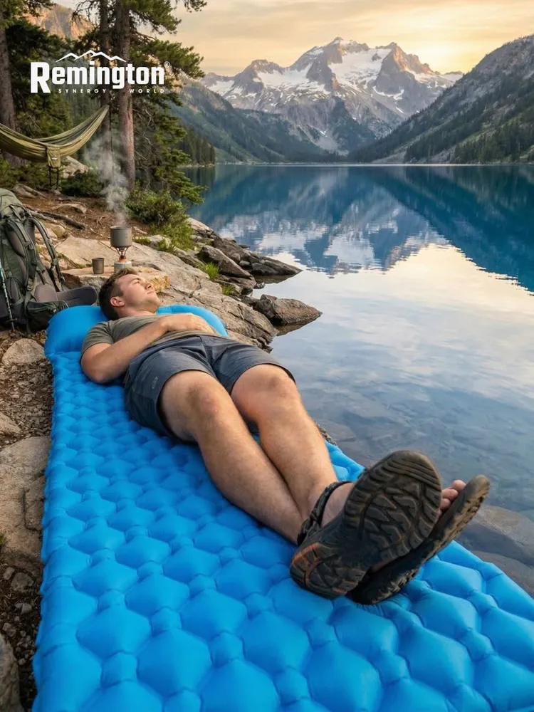 Надувной ультралегкий коврик Remington с нож.насосом 190x56x5,5 (голубой)