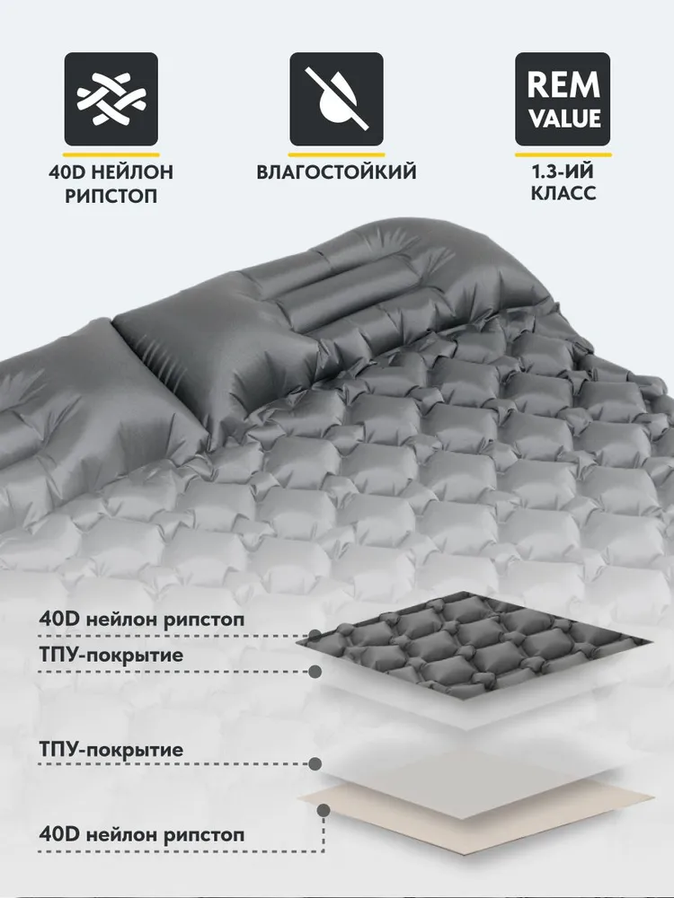 Надувной двуспальный ультралегкий коврик Remington 190x120x5,5 (слоновая кость)