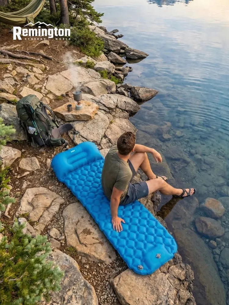 Надувной ультралегкий коврик Remington с нож.насосом 190x56x5,5 (голубой)